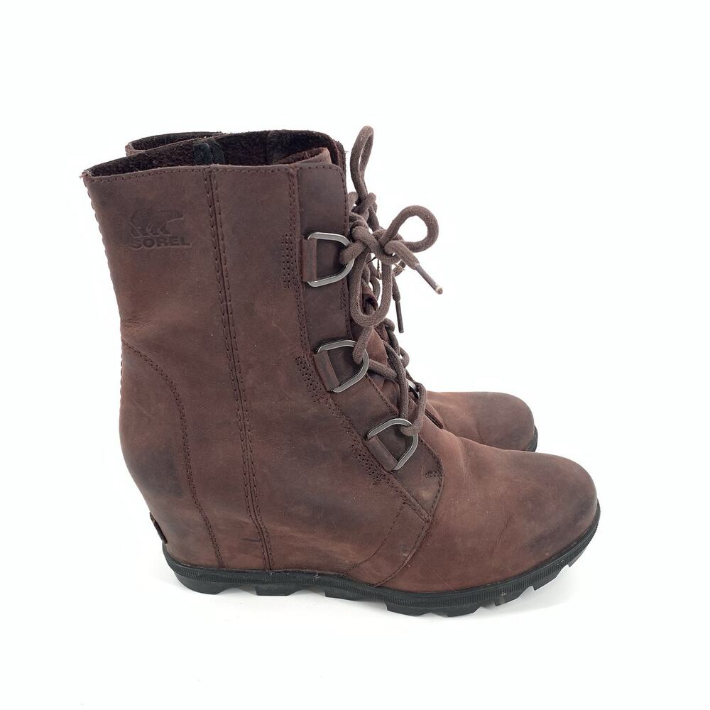$240 Sorel Joan of Arctic Wedge II Cattail Leather Boot 9 Womes Burgundy Red